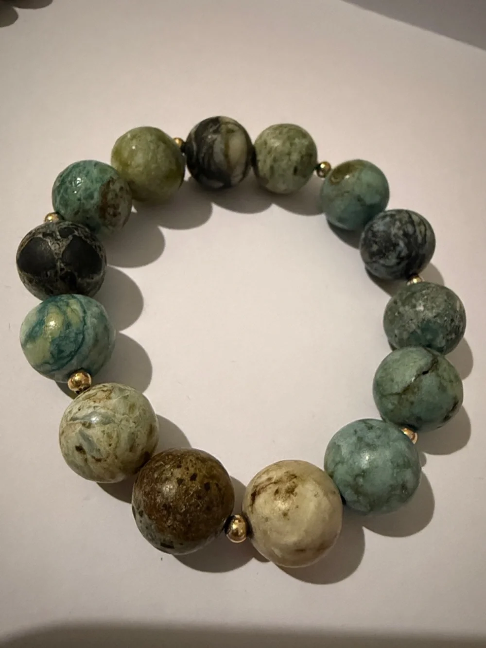 Stone Beaded Stretch Bracelet set of 2 with Gold Accents
